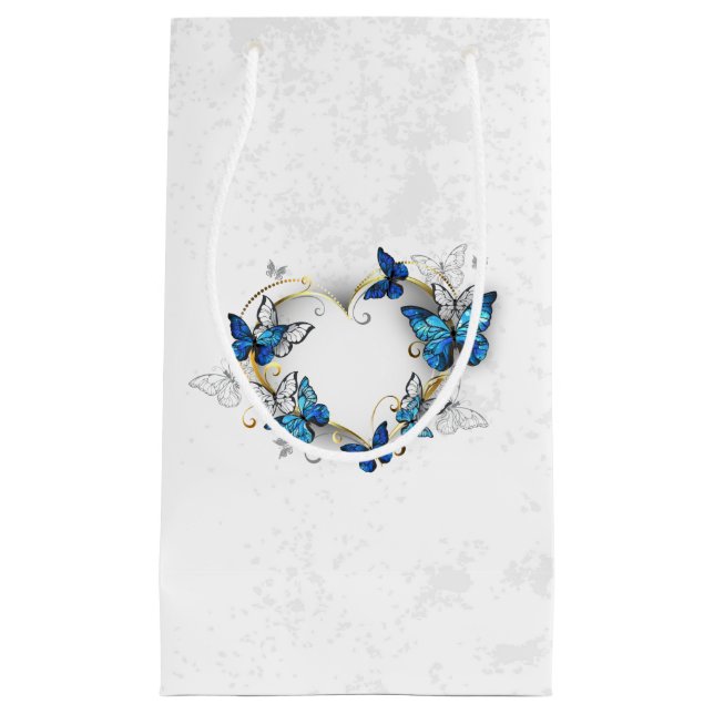 Petit Sac Cadeau Coeur bijoux avec papillons Morpho (Devant)
