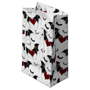 Petit Sac Cadeau Coeur d'Halloween avec ailes de chauve-souris noir