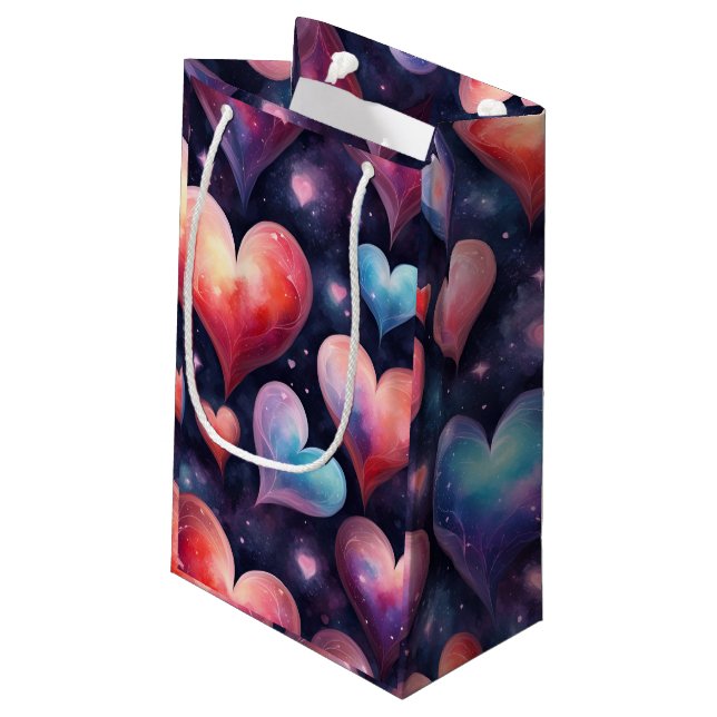 Petit Sac Cadeau Cœurs  Galaxie Aquarelle Saint-Valentin  Art  (Dos Angle)