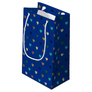 Petit Sac Cadeau Coeurs Polka dans les tons bleu paon