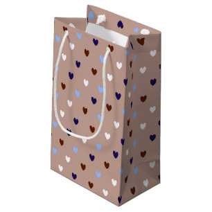 Petit Sac Cadeau Coeurs Polka sur brun pâle