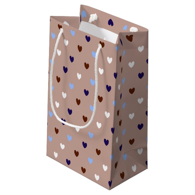 Petit Sac Cadeau Coeurs Polka sur brun pâle (Dos Angle)