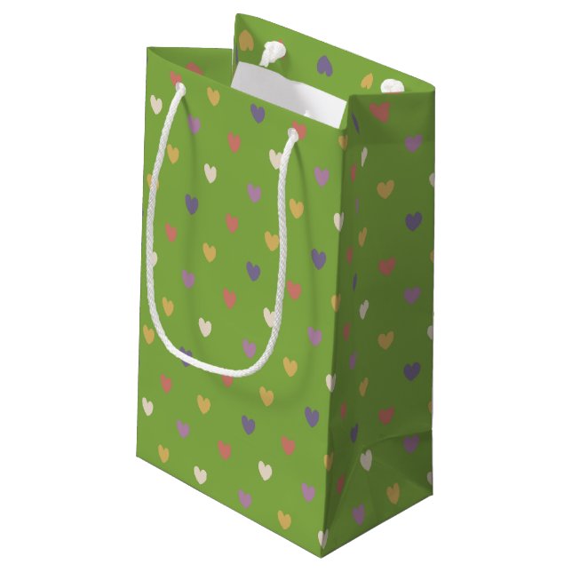 Petit Sac Cadeau Coeurs Polka sur vert vert (Dos Angle)