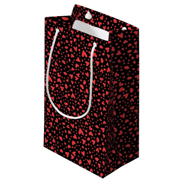 Petit Sac Cadeau Coeurs rouges et baisers (Devant Angle)
