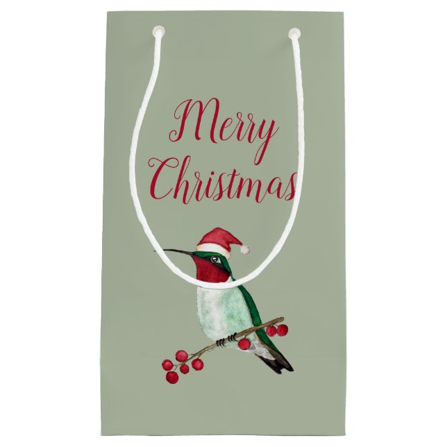 Petit Sac Cadeau Colibri à gorge rubis de Noël (Devant)