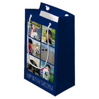 Petit Sac Cadeau Collage bleu personnalisé d'image de mosaïque de