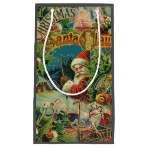 Petit Sac Cadeau Collage de Noël victorien du Père Noël Antique