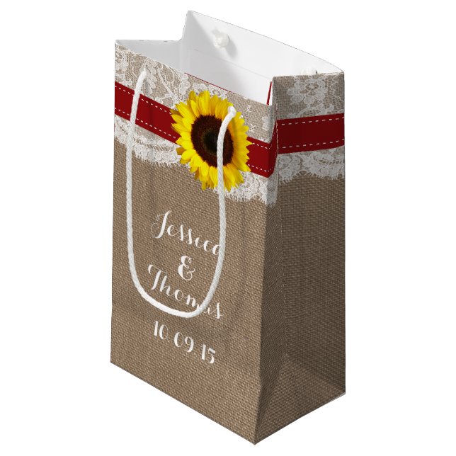Petit Sac Cadeau Collection de Mariages de tournesol rustique - Rou (Devant Angle)