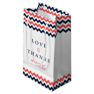 Petit Sac Cadeau Collection Mariage moderne Chevron Marine & Coral