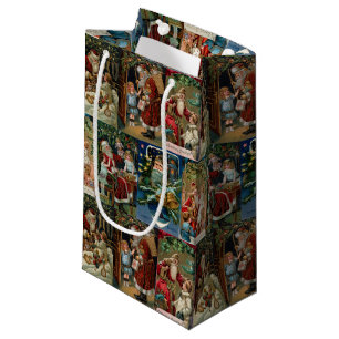 Petit Sac Cadeau Colorant Vintage père Noël Collage