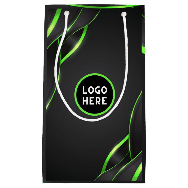 Petit Sac Cadeau Conception de fluide abstrait noir et vert | Ajout (Devant)
