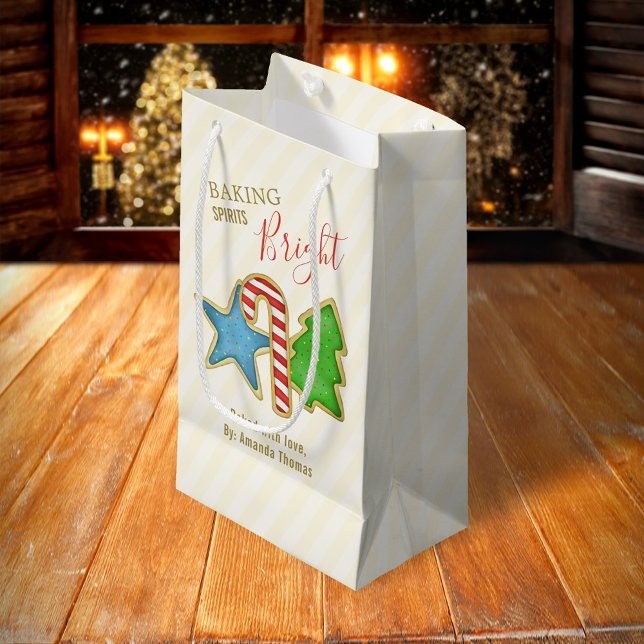 Petit Sac Cadeau Cookie de Noël joli couleur Whimsical Coutouts (Merry Christmas holiday cookie cutters gift bag.)