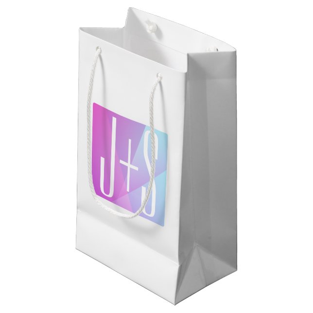 Petit Sac Cadeau Cool Géométrique rose et pourpre | Initiales de co (Devant Angle)