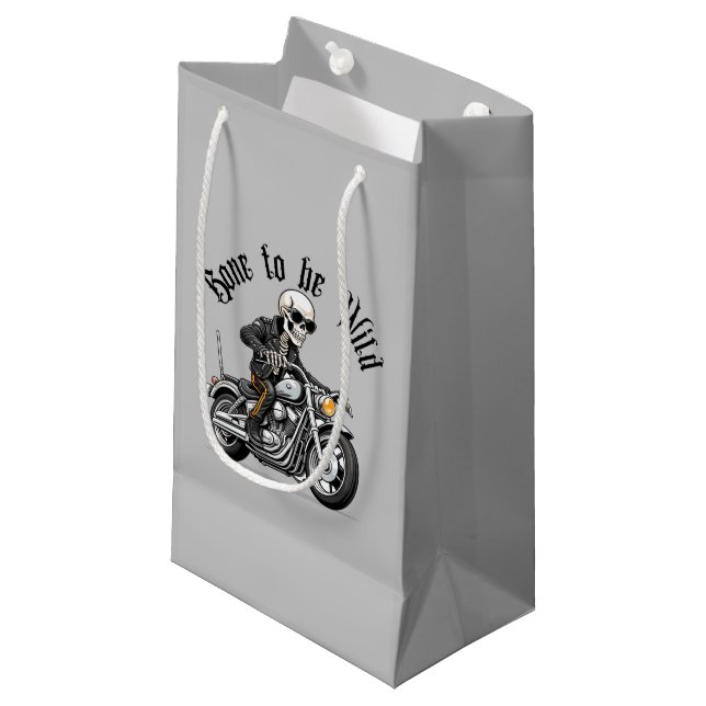 Petit Sac Cadeau Cool Skeleton Bone to be Wild Riding a Motorcycle (Devant Angle)
