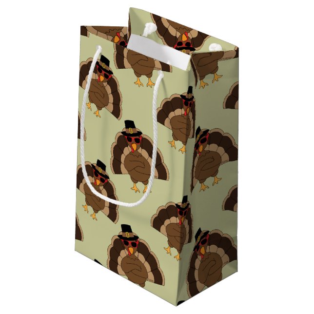 Petit Sac Cadeau Cool Turquie Thanksgiving fun brun vert motif (Dos Angle)