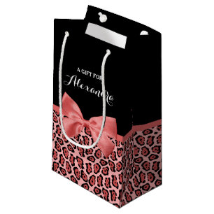 Petit Sac Cadeau Corail et Jaguar noir Imprimer Cute Bow avec nom