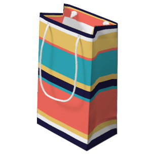 Petit Sac Cadeau Corail vivant, rayures bleues et jaunes