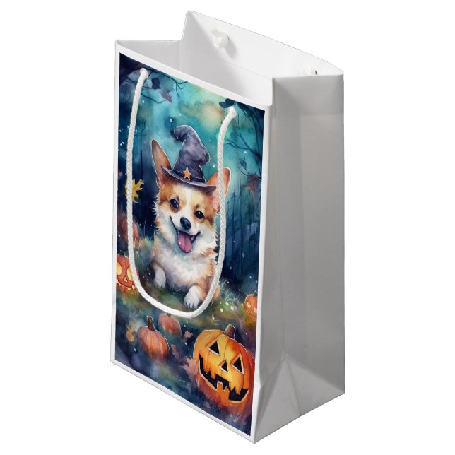 Petit Sac Cadeau Corgi d'Halloween avec la peur Citrouille (Devant Angle)