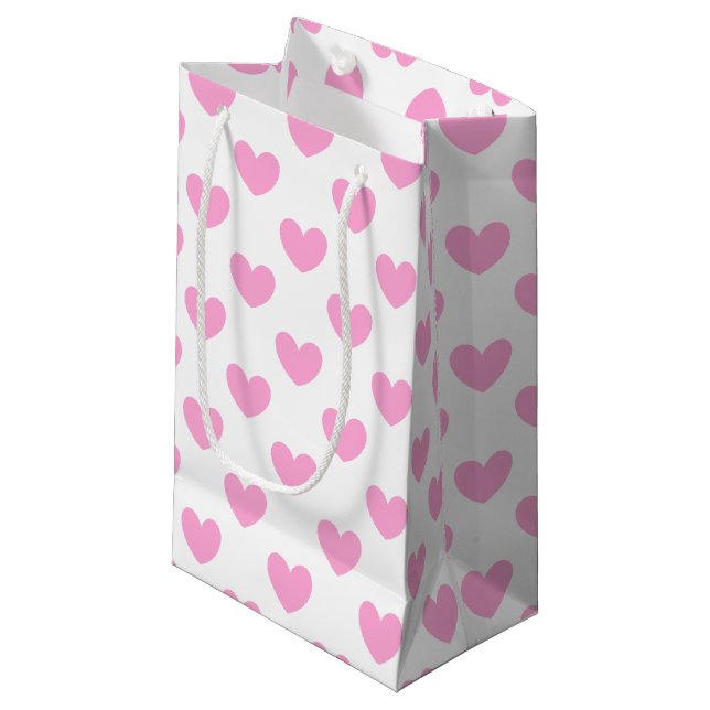 Petit Sac Cadeau Coton Candy Pink coeurs sur blanc (Devant Angle)