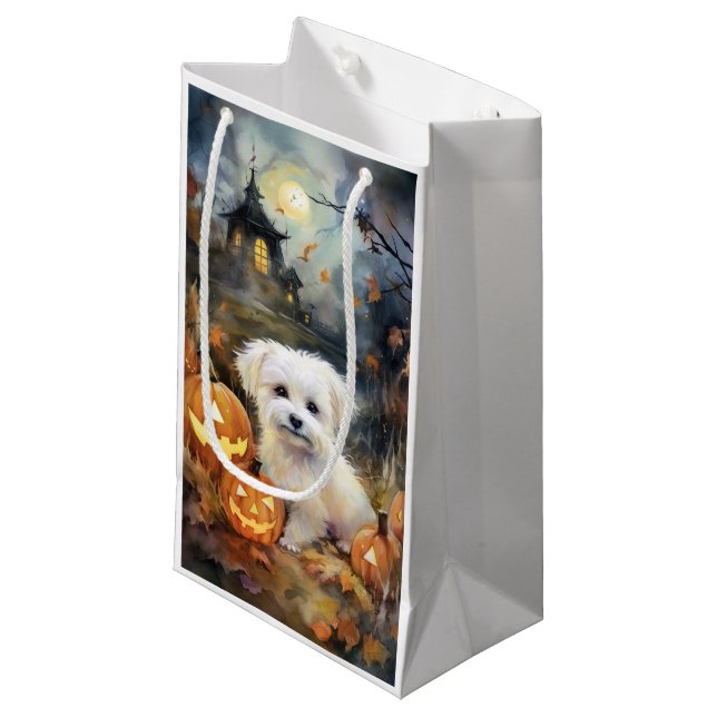 Petit Sac Cadeau Coton De Tulear Halloween Avec Peur Citrouille (Devant Angle)