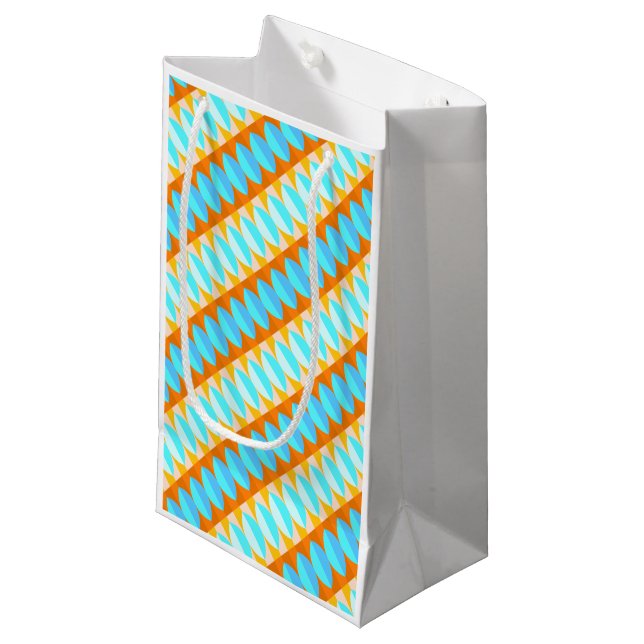 Petit Sac Cadeau Couleur Turquoise Bleu Orange Jaune Motif (Devant Angle)