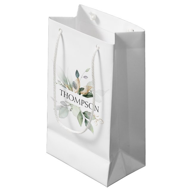 Petit Sac Cadeau Couple de verdure élégante NOM Mariés Nouveaux mar (Devant Angle)