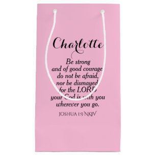 Petit Sac Cadeau Courbe rose clair Verse Bible Nom personnalisé Sim