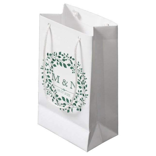 Petit Sac Cadeau Couronne d'aquarelle feuille verte | Mariage de mo (Devant Angle)