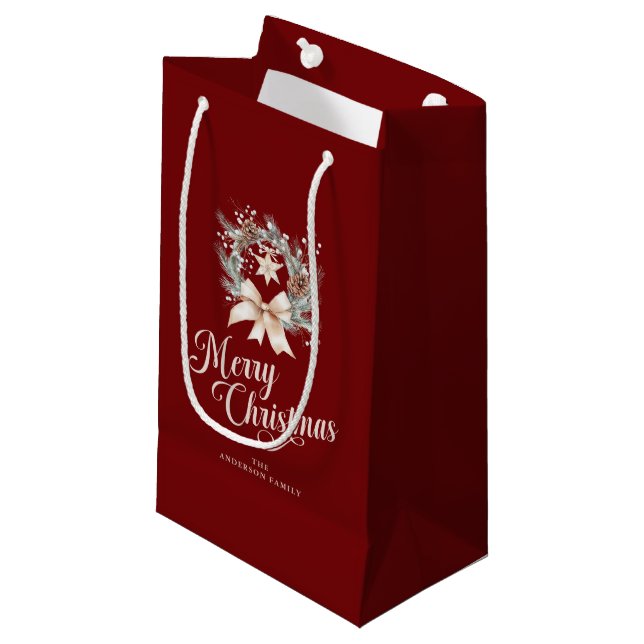 Petit Sac Cadeau Couronne de Noël élégante en écriture script (Devant Angle)