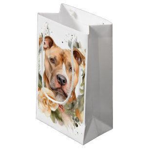 Petit Sac Cadeau Couronne de Noël Pitbull Chien de fête