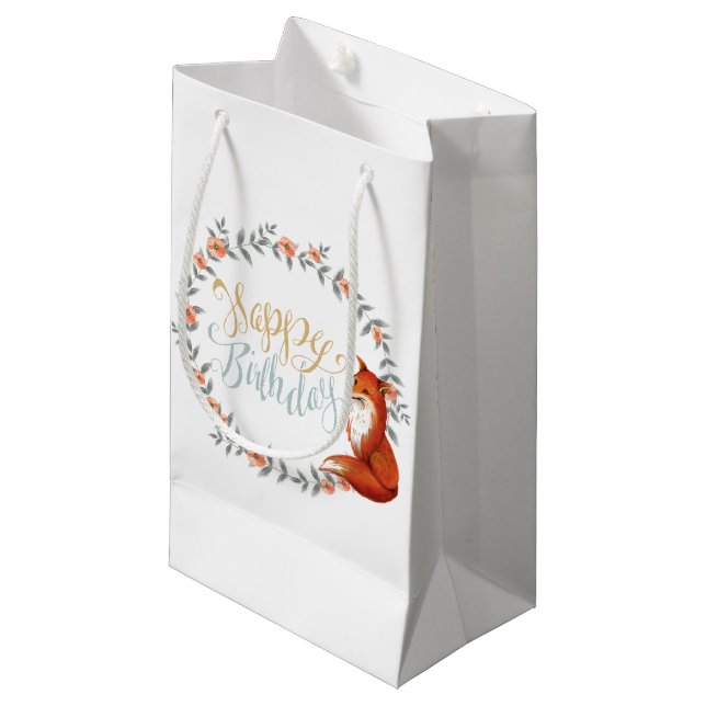 Petit Sac Cadeau Couronne de renard d'anniversaire (Devant Angle)