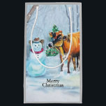 Petit Sac Cadeau Cowboy Snowman & Cow Christmas<br><div class="desc">Inspiré par mon père qui était éleveur dans le Montana. L'art a été créé à l'origine dans un pastel à l'huile par Deborah Miller,  artiste.</div>