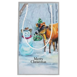 Petit Sac Cadeau Cowboy Snowman & Cow Christmas