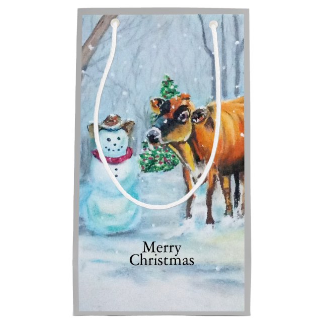 Petit Sac Cadeau Cowboy Snowman & Cow Christmas (Devant)