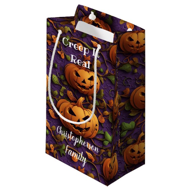 Petit Sac Cadeau Creep It Real Citrouille (Devant Angle)