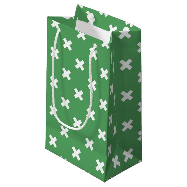 Petit Sac Cadeau Croix blanche sur le vert (Devant Angle)