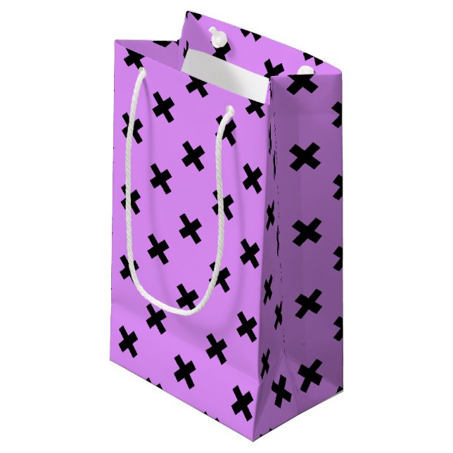 Petit Sac Cadeau Croix noire sur lilas (Devant Angle)
