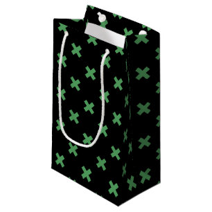 Petit Sac Cadeau Croix verte coutures sur noir