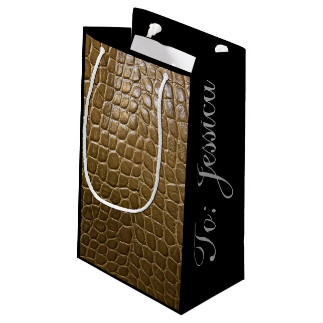 Petit Sac Cadeau cuir brun beige sauvage de crocodile d'alligator (Dos Angle)