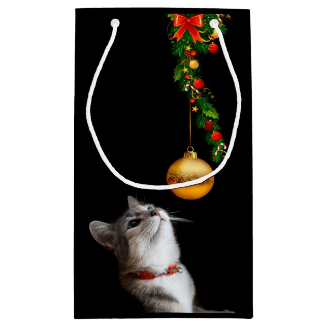 Petit Sac Cadeau Curieux chat kitty de Noël (Dos)