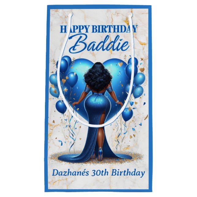 Petit Sac Cadeau Curvy African American Woman Blue Birthday Baddie (Devant)