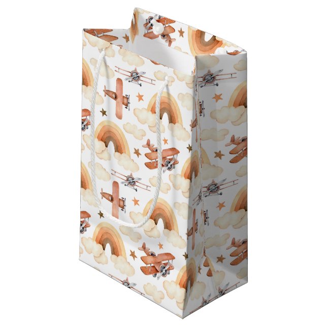 Petit Sac Cadeau Cute aquarelle Rainbow Motif d'avion (Devant Angle)