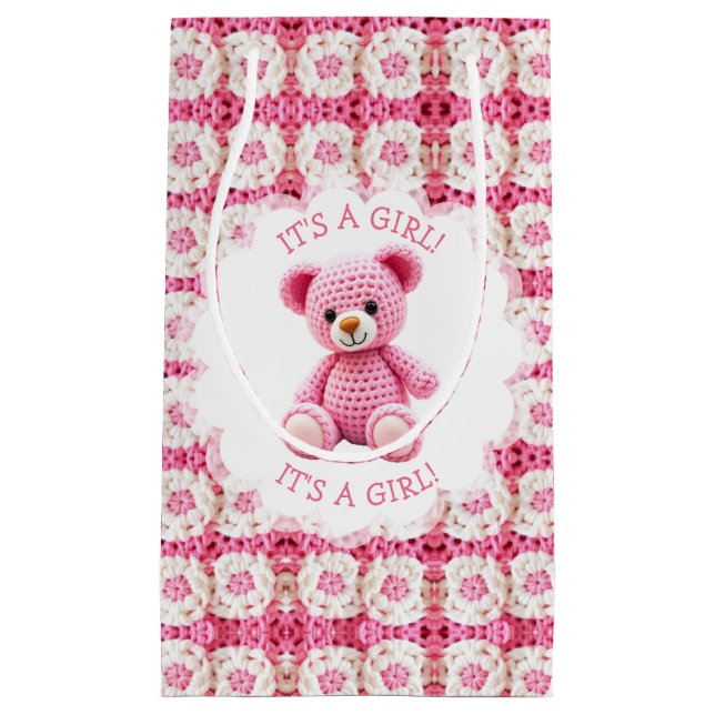 Petit Sac Cadeau Cute Crocheted Teddy Bear Girl's Baby Shower (Devant)