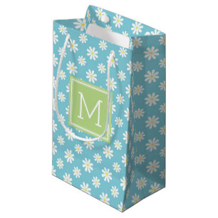 Petit Sac Cadeau Cute Green et Blue Daisies Motif Personnalisé