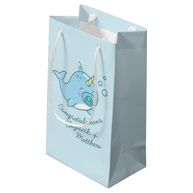 Petit Sac Cadeau Cute Narwhal Baby shower Kawaii Blue Boy (Dos Angle)