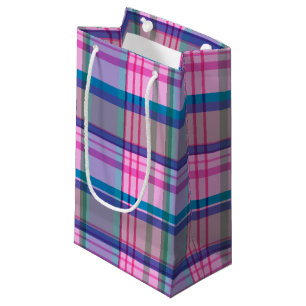Petit Sac Cadeau Cute Preppy Retro Plaid Motif en rose et bleu