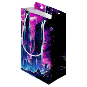 Petit Sac Cadeau CyberScape Skyline néon futuriste