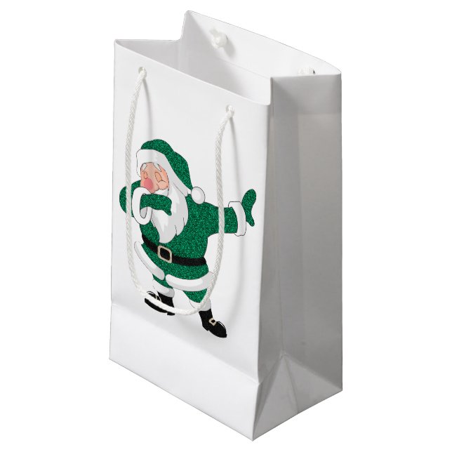 Petit Sac Cadeau Dabbing Green Santa Claus | Fun Holiday XMAS Humou (Devant Angle)