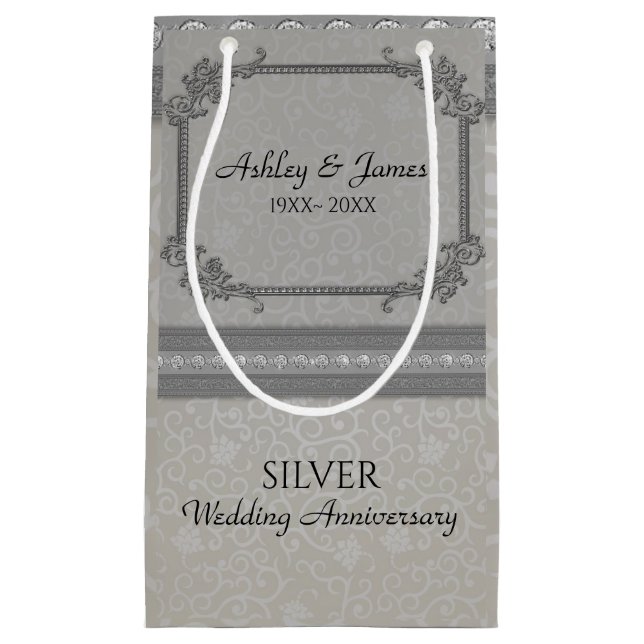 Petit Sac Cadeau Damas Et Diamants Gris (Devant)