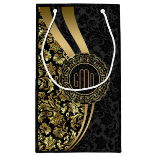 Petit Sac Cadeau Damas noir et or monogrammes Bandes dynamiques